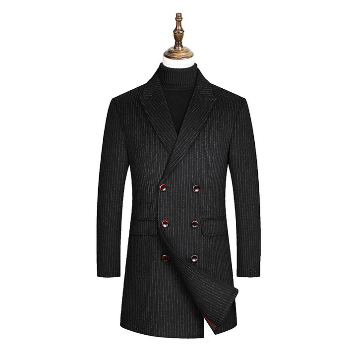 Men's Double-breasted tailored Wool blend coat with pinstripes and lapel collar Mune Fashion
