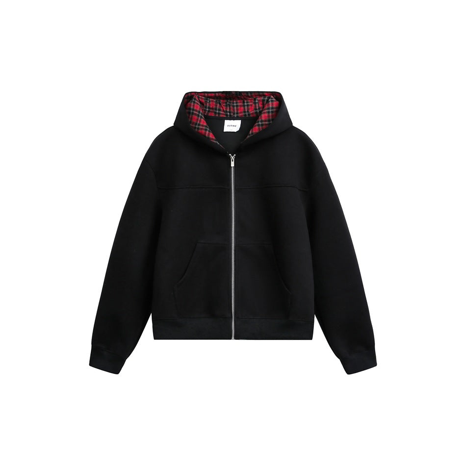 Unisex Hoodie with checked lining and full zip Mune Fashion