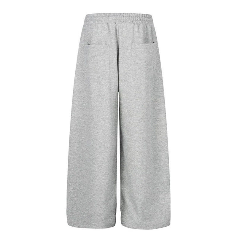 Women's Wide Palazzo Sweatpants with Plaid Pattern Applications, Drawstring Waistband and Adjustable Hem