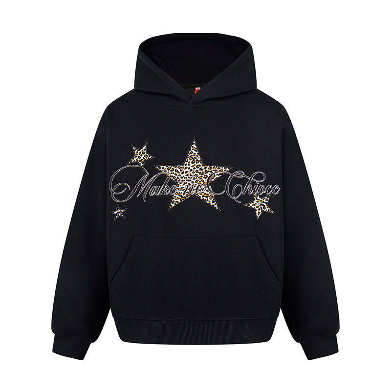 Women's Oversized Hoodie with Kangaroo Pocket and Leo-Star Print Mune Fashion