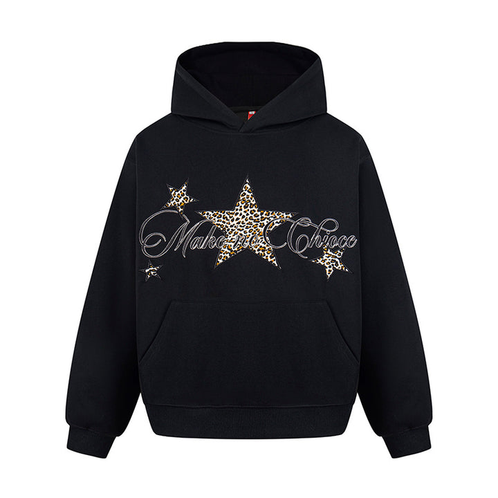 Women's Oversized Hoodie with Kangaroo Pocket and Leo-Star Print Mune Fashion