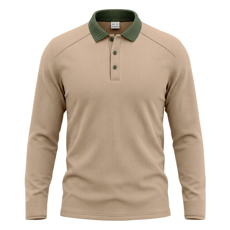Men's long sleeve polo made of fine ribbed knit with contrast collar and button placket Mune Fashion