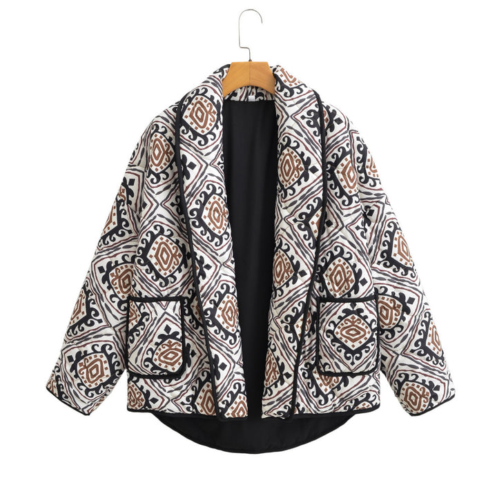 Women's Oversize Quilted Short Jacket in Kimono Style with Ethno Pattern Mune Fashion
