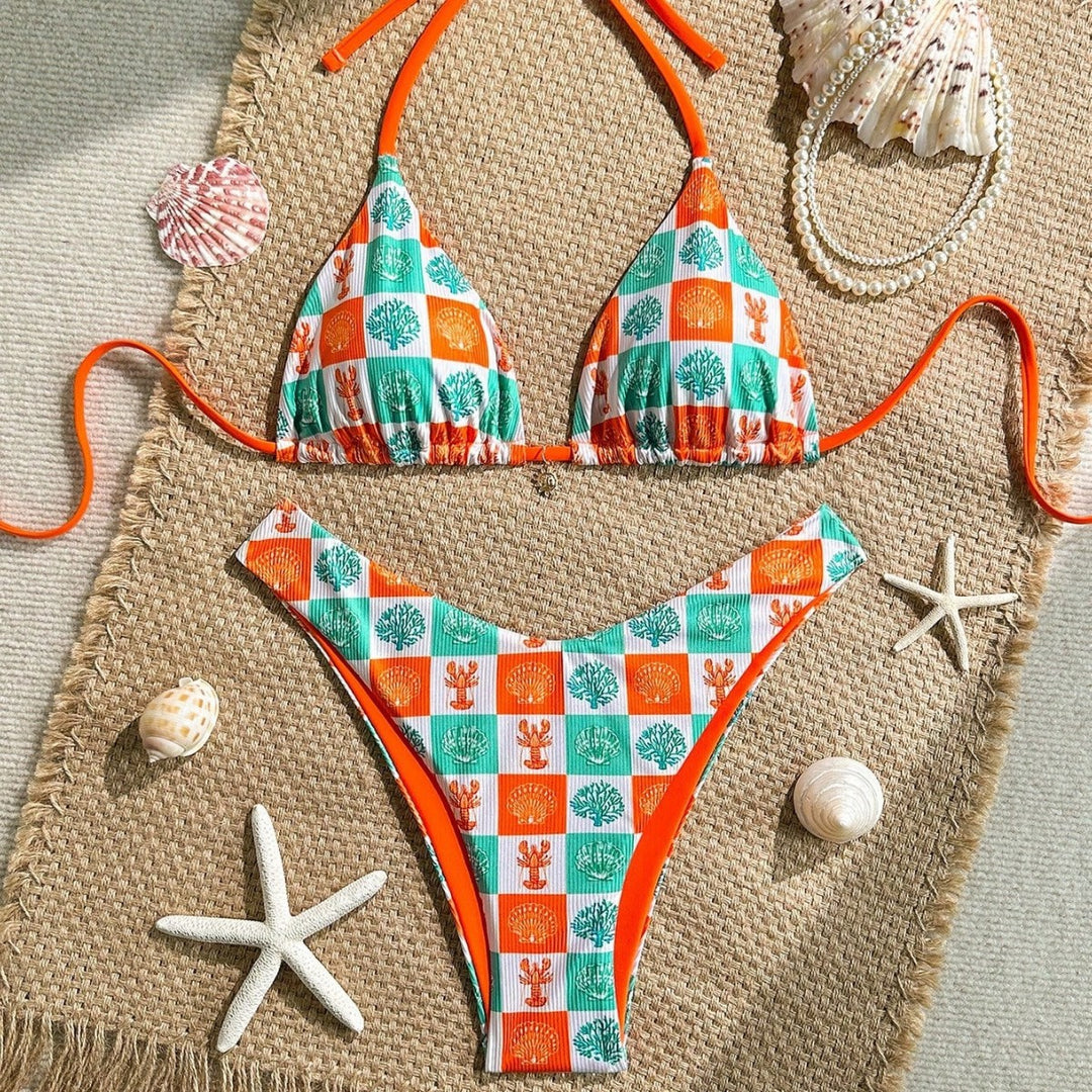 Women Triangle Bikini with maritime patterns and adjustable straps Mune Fashion