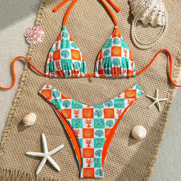 Women Triangle Bikini with maritime patterns and adjustable straps Mune Fashion