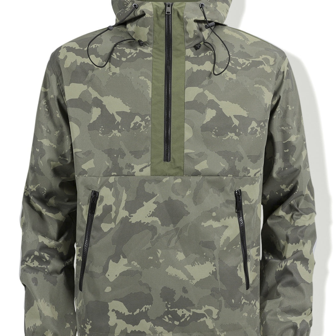 Men's camouflage anorak with hood, half zipper and water-repellent coating Mune Fashion