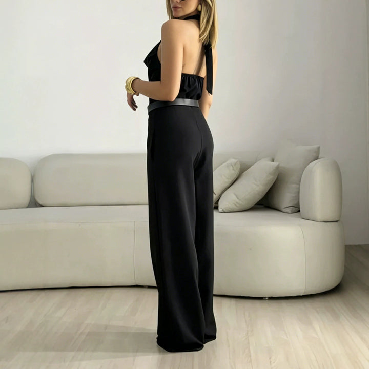 Ladies Elegant Halter Jumpsuit with Wide Palazzo Leg and Tailored Fit Mune Fashion