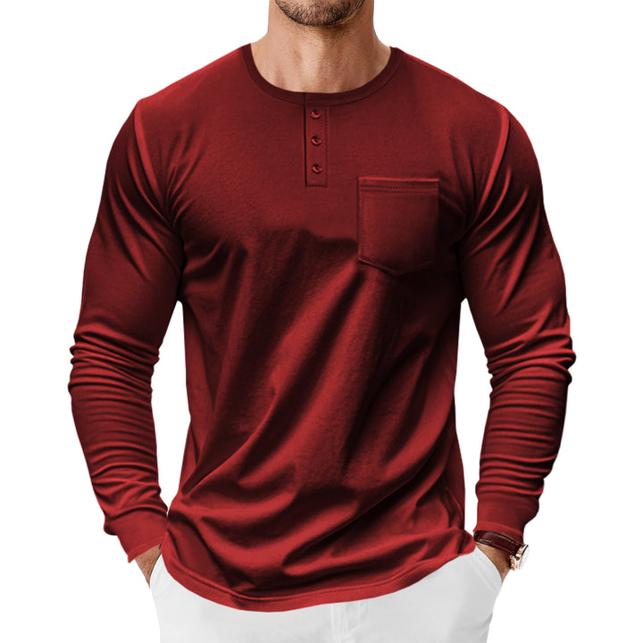 Men's long sleeve Henley shirt with chest pocket and fine cotton stretch cut Mune Fashion