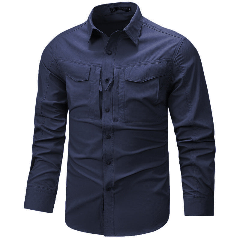 Men's Long Sleeve Outdoor Shirt with Ripstop, Chest Pockets and Zipper Pocket Mune Fashion