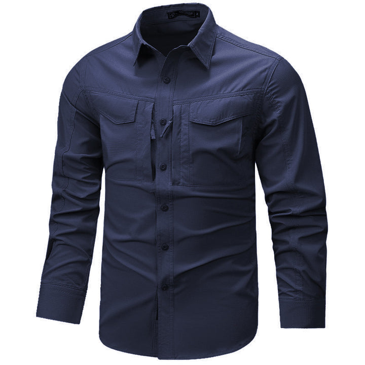 Men's Long Sleeve Outdoor Shirt with Ripstop, Chest Pockets and Zipper Pocket Mune Fashion