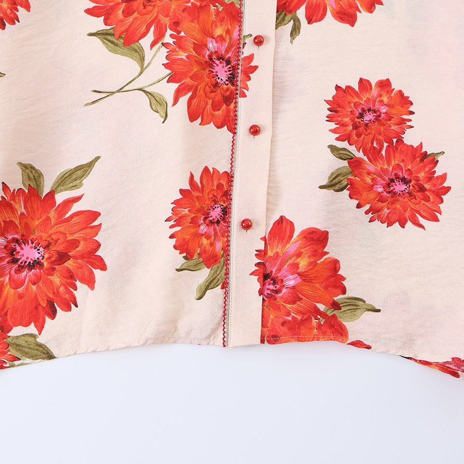 Women's oversized blouse with floral print, full button placket and three-quarter sleeves Mune Fashion