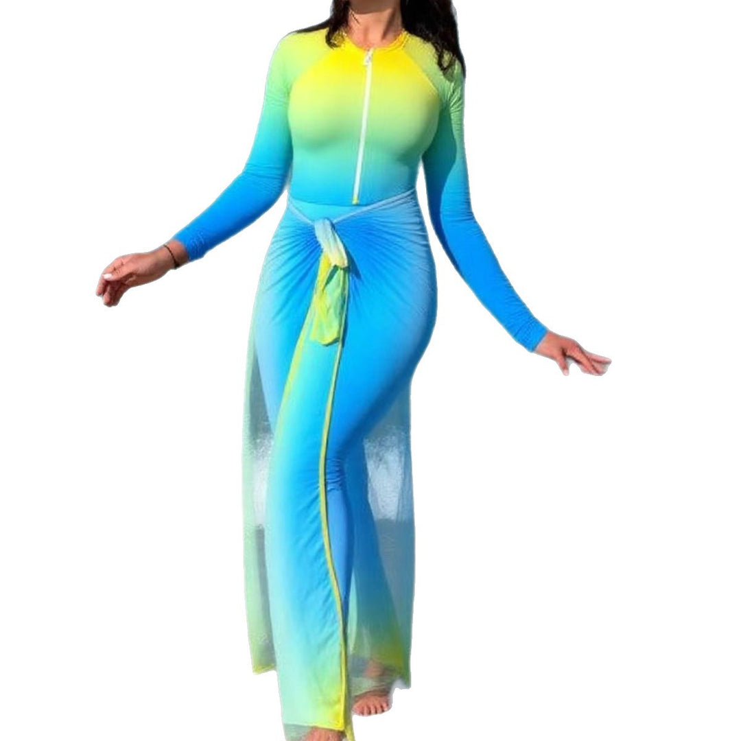 Women’s sporty long-sleeve swimsuit with zipper and wrap look Mune Fashion
