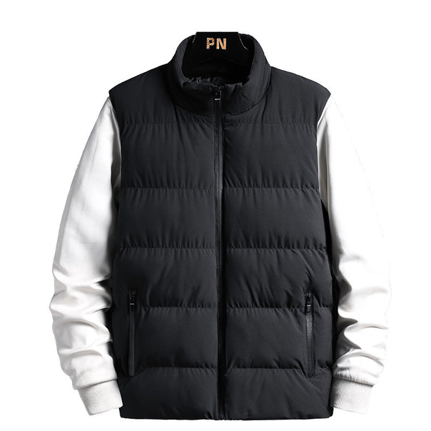 Men's Padded Quilted Vest in Layering Look with High Stand-Up Collar and Zipper Pockets Mune Fashion
