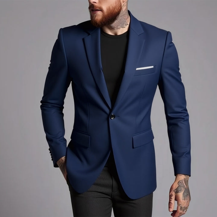 Men's Tailored One-Button Blazer made of Stretch Fabric with Narrow Lapels and Flap Pockets Mune Fashion