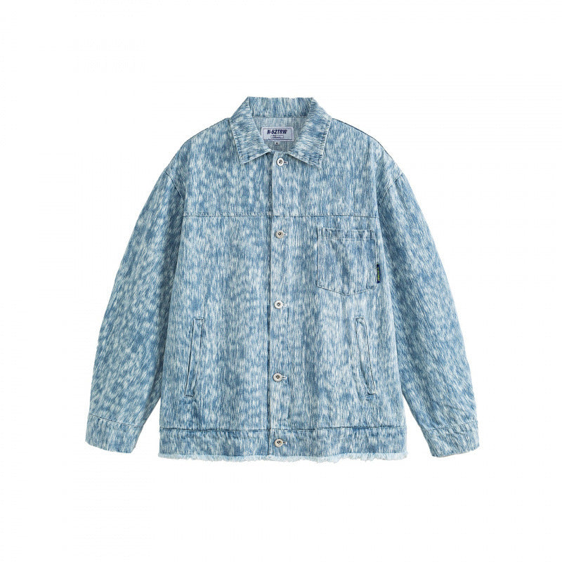 Unisex Boxy Jeans Jacket with Frayed Hem and Textured Wash Mune Fashion