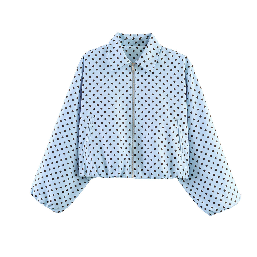 Women's short jacket in Harrington style with polka dot pattern, balloon sleeves, and elastic hem Mune Fashion