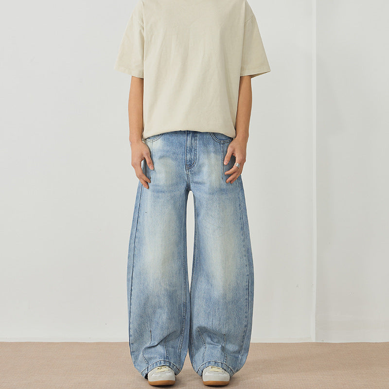 Men's Extreme Baggy Denim Pants in Floor-Length Palazzo Cut with Deep Crotch Mune Fashion