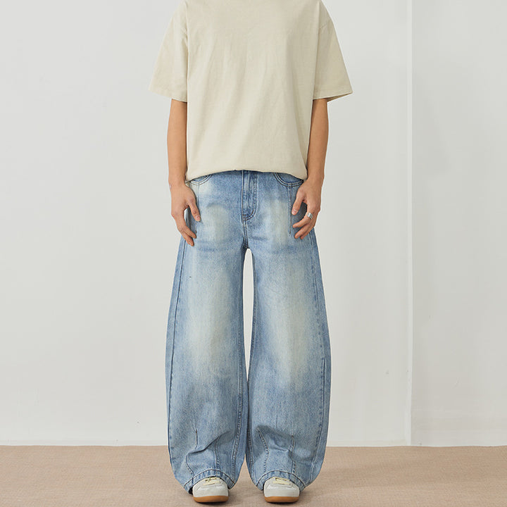 Men's Extreme Baggy Denim Pants in Floor-Length Palazzo Cut with Deep Crotch Mune Fashion