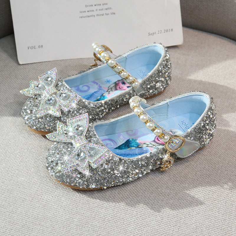 Girls Glitter Ballerinas with Pearl Accent Mune Fashion