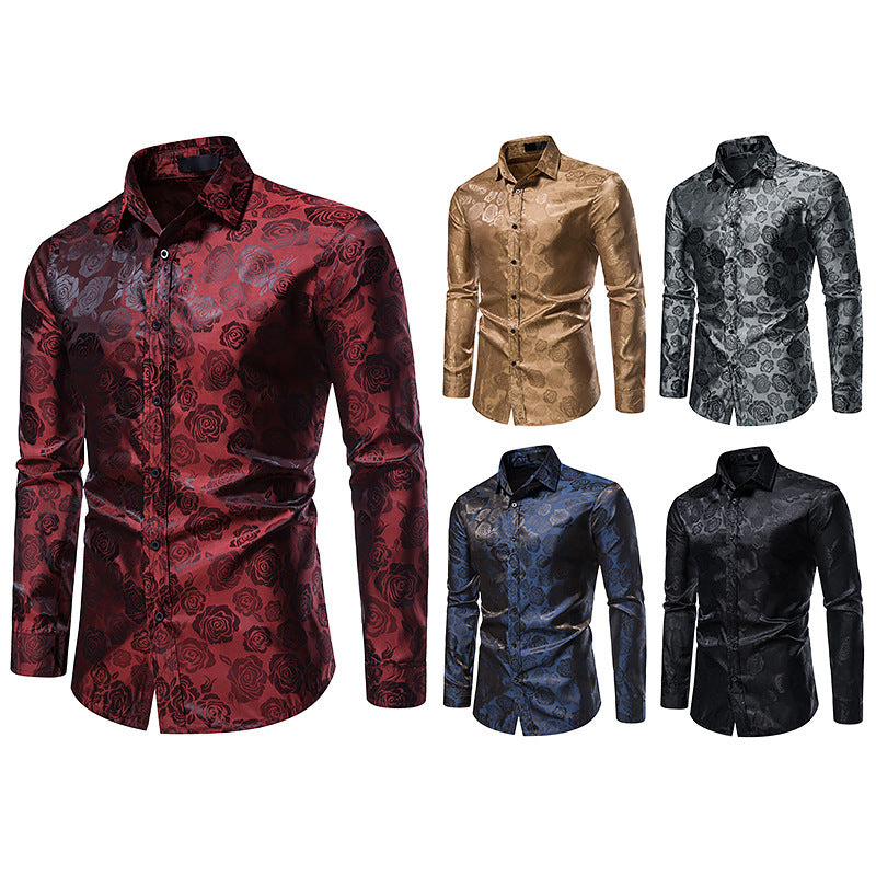 Men's Elegant Shirt with Floral Jacquard Pattern and Satin Gloss Mune Fashion