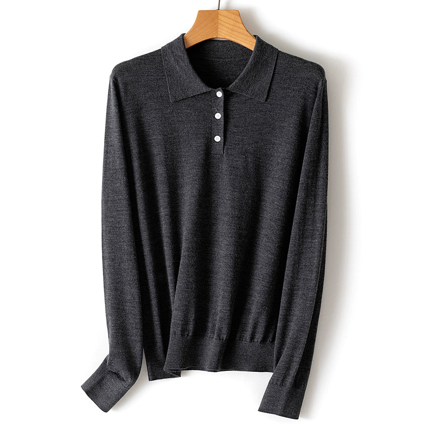 Ladies Fine Long Sleeve Polo Sweater made of Fine Knit with Button Placket Mune Fashion