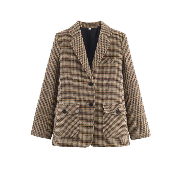 Women tailored Glencheck blazer with lapel collar and patch pockets Mune Fashion
