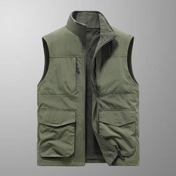 Men's Multifuntional Field Utility Vest with Multiple Pockets and Stand-Up Collar Mune Fashion
