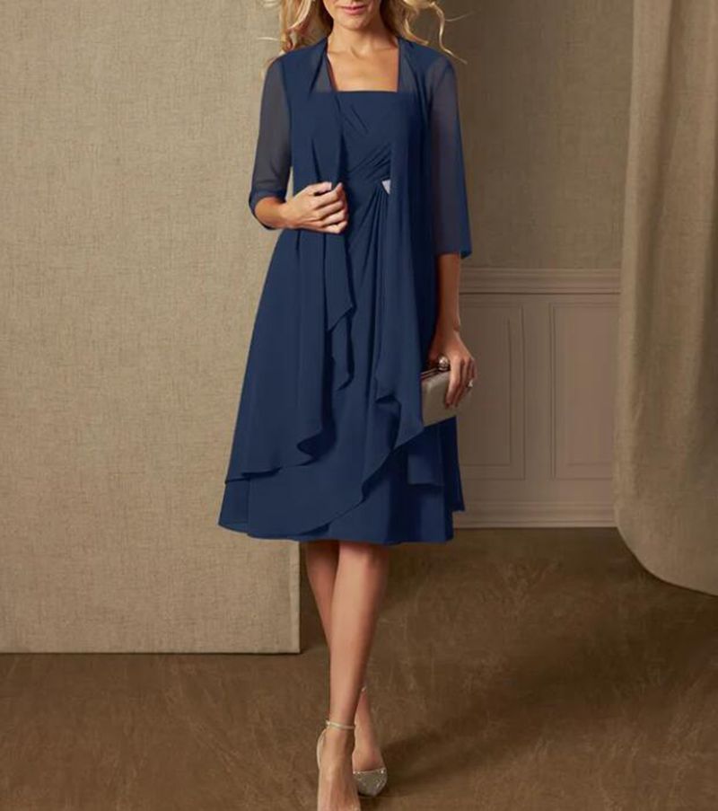 Women's Chiffon Evening Dress with Bolero and Asymmetrical Layered Skirt Mune Fashion