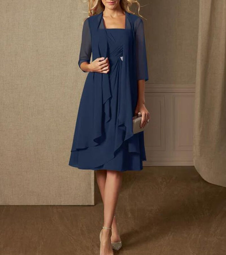 Women's Chiffon Evening Dress with Bolero and Asymmetrical Layered Skirt Mune Fashion