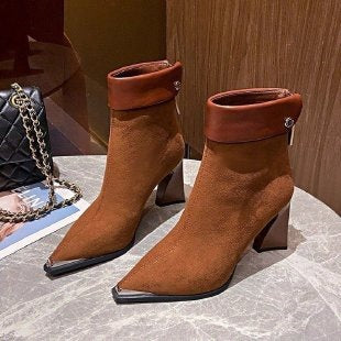 Women Elegant Block Heel Ankle Boots Mune Fashion