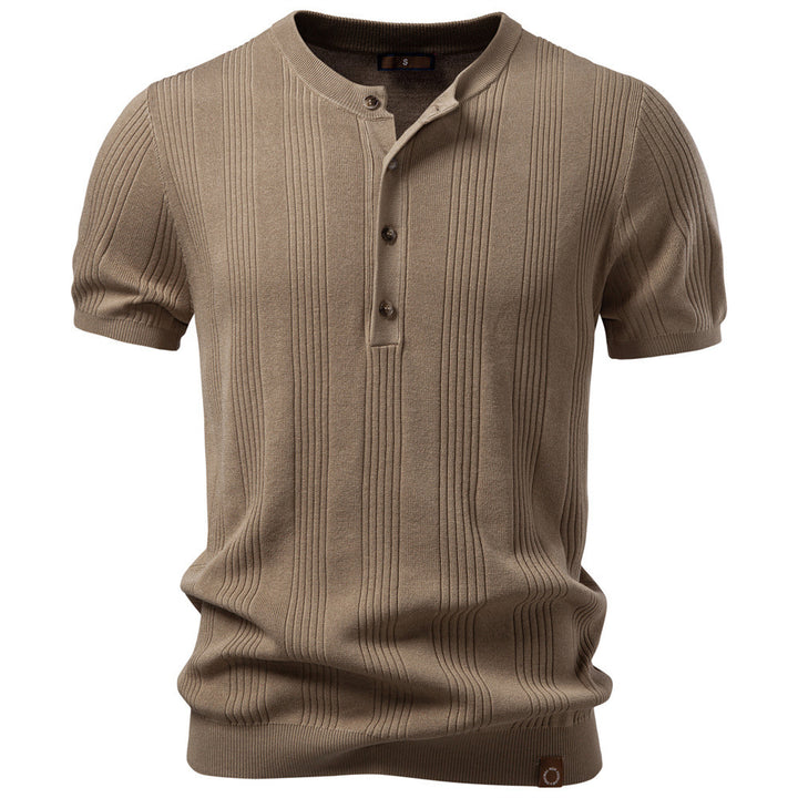 Men's short-sleeved fine knit henley with button placket Mune Fashion