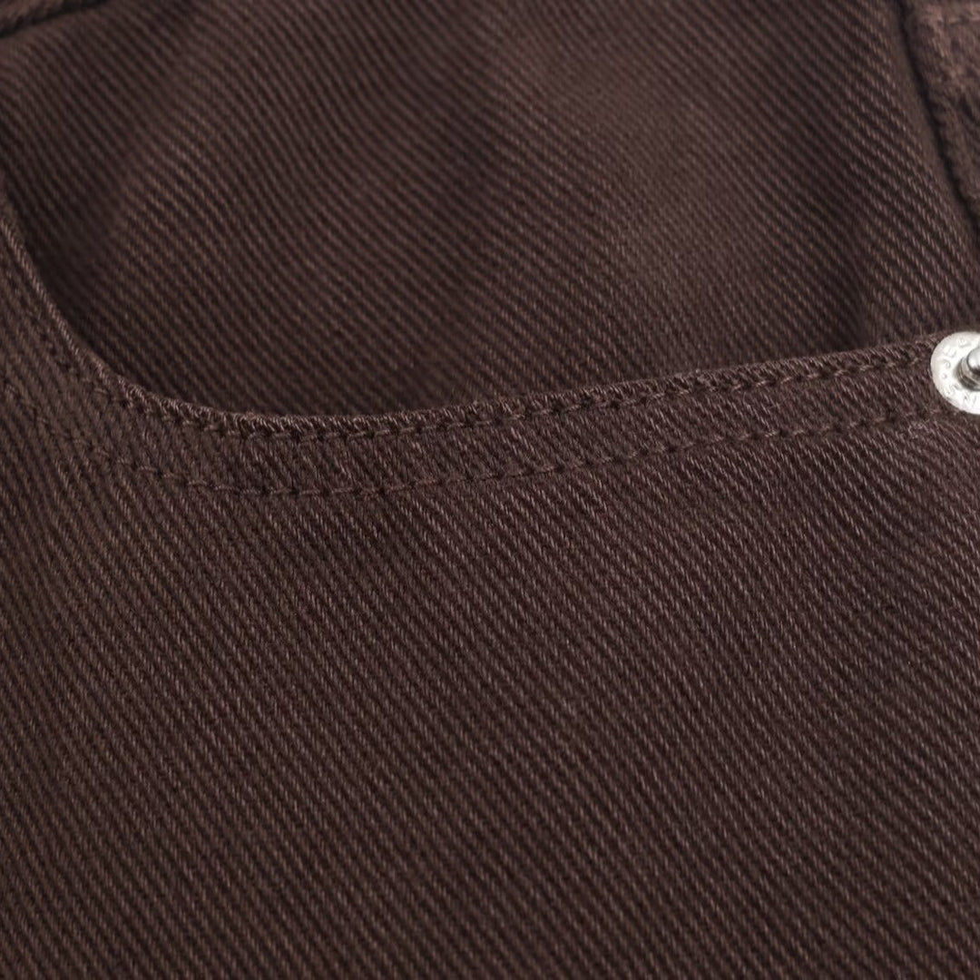 Women Wide High-Waist Five-Pocket Trousers made of Canvas with Straight Leg Mune Fashion