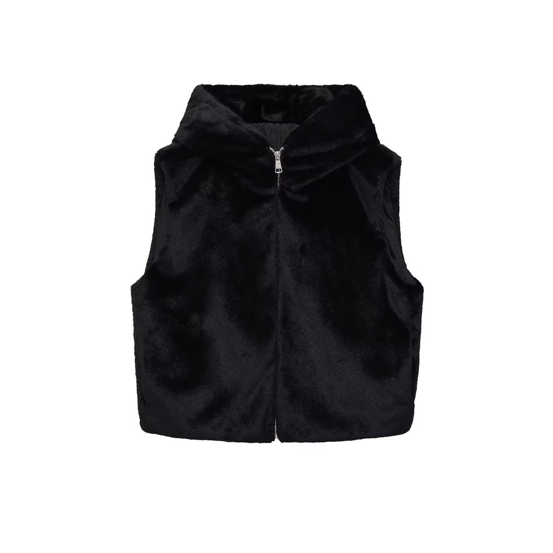 Women’s sleeveless teddy vest with hood and zipper Mune Fashion