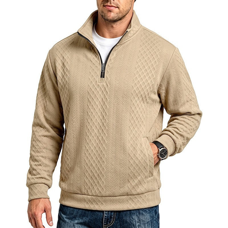 Men's Textured Half-Zip Sweater with Stand-Up Collar and Texture Pattern Mune Fashion