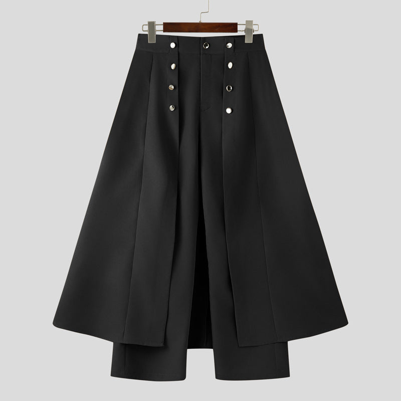 Women high-waisted flared midi wrap skirt with inner culottes and decorative button placket Mune Fashion