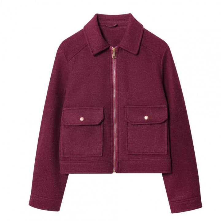 Women's short jacket in velour look with flap patch pockets and full-length zipper Mune Fashion