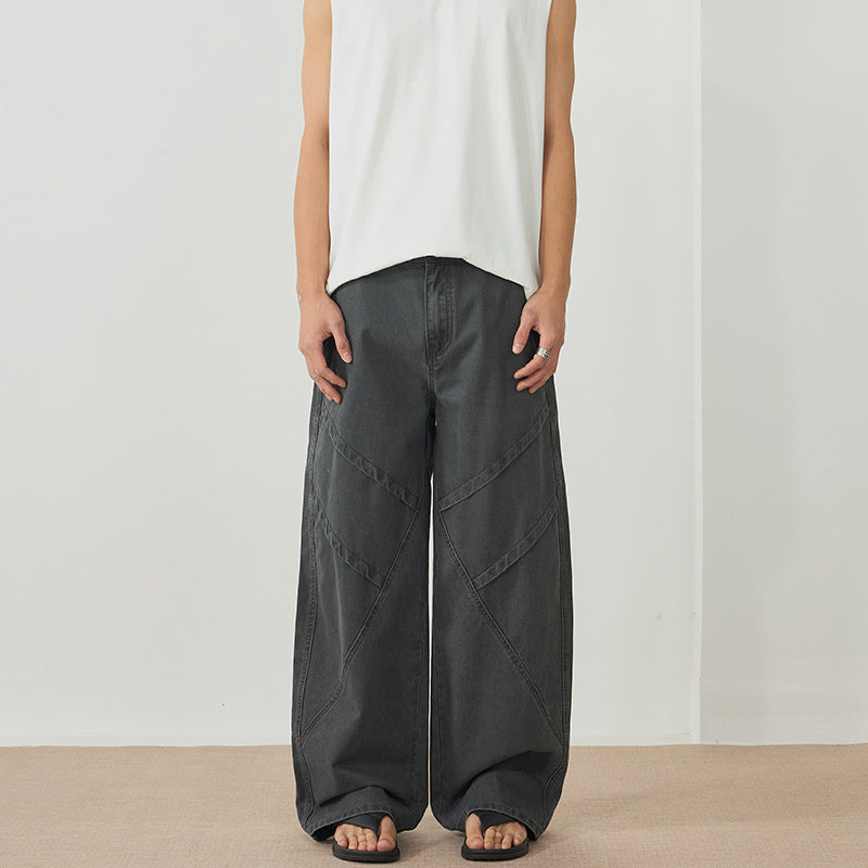 Men's Wide Panel Palazzo Pants with Workwear Stitching and Drop Crotch Mune Fashion