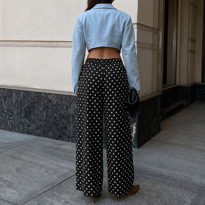 Women's High-Waist Palazzo Pants with Wide Leg and Polka Dot Print Mune Fashion