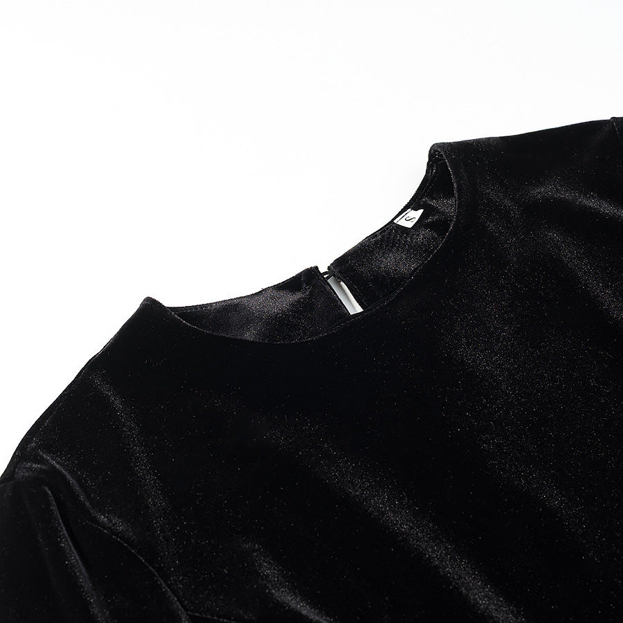 Women's velvet blouse with lace insert and asymmetrical lace hem Mune Fashion