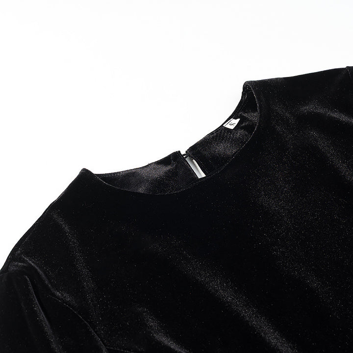 Women's velvet blouse with lace insert and asymmetrical lace hem Mune Fashion