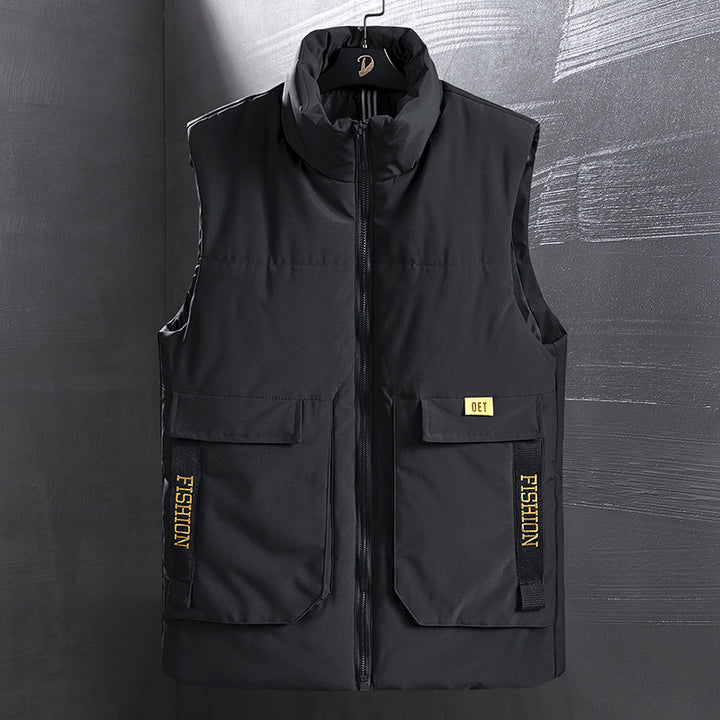 Men's Insulated Outdoor Vest with High Standing Collar, Multifunctional Pockets and Distinctive Webbing Mune Fashion