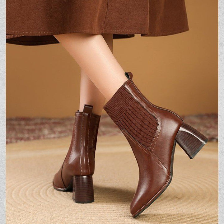 Women Elegant Chunky Ankle Boots with Knit Insert Mune Fashion