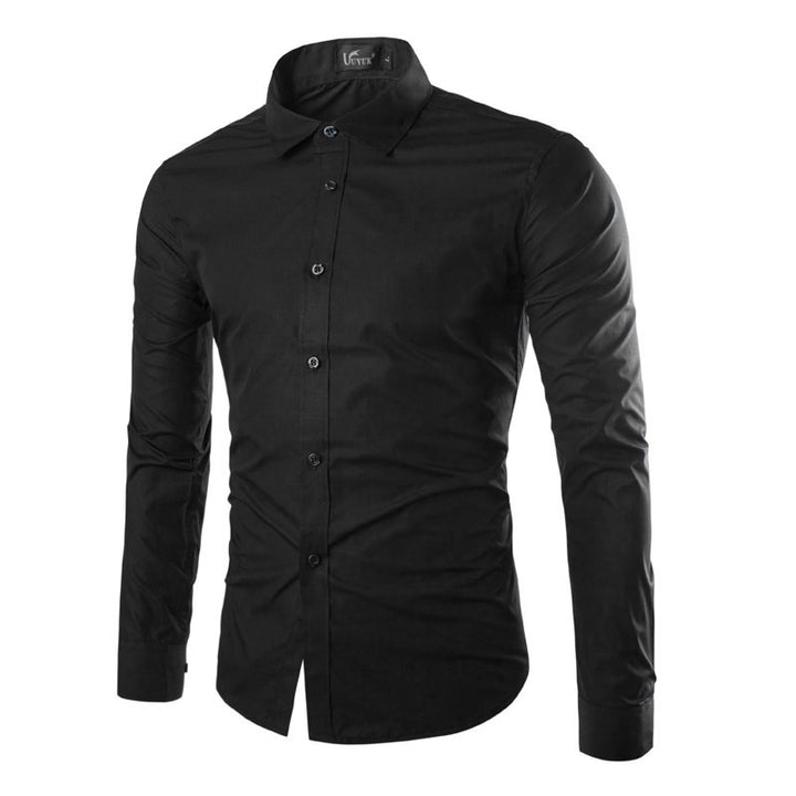 Men's tailored long sleeve business shirt with Kent collar stretch cotton blend and rounded hem Mune Fashion