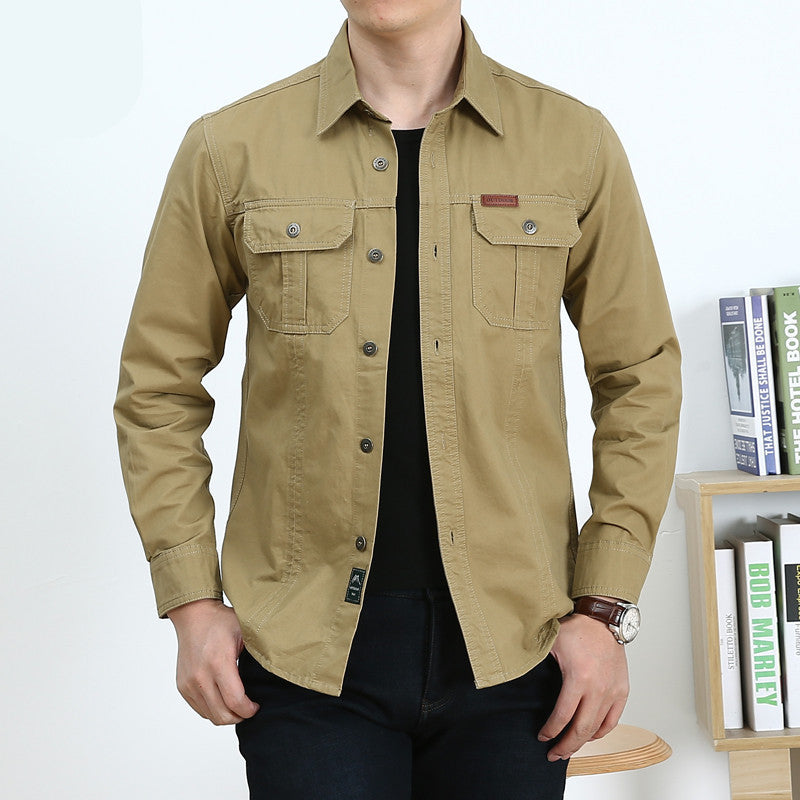 Men's Lightweight Canvas Overshirt in Utility Style with Chest Flap Pockets and Shirt Collar Mune Fashion