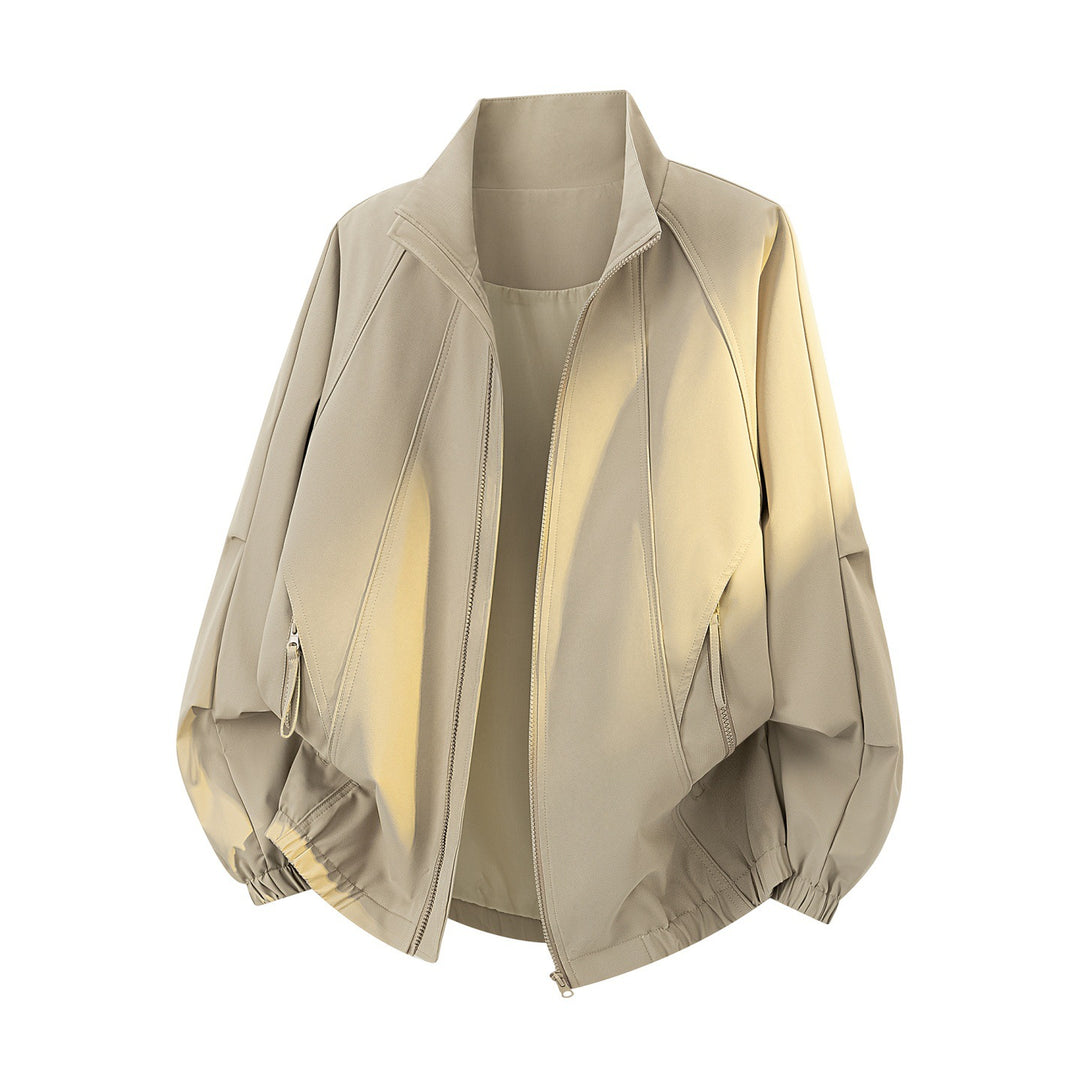 Men's Oversized Functional Bomber Jacket with Stand Collar, Drawstring Hem, and Diagonal Seam Design Mune Fashion
