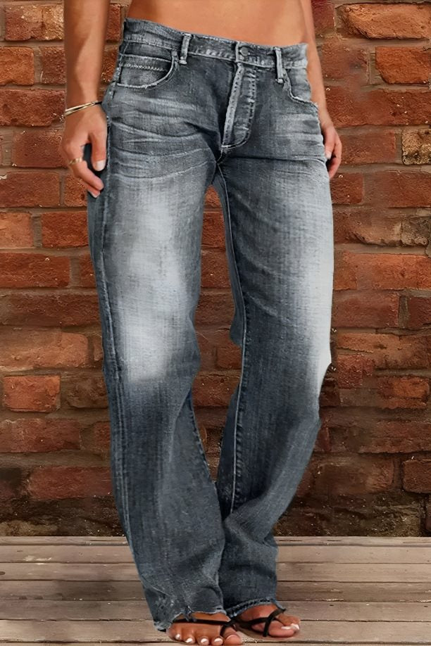 Women Loose Destroyed Jeans with Wide Leg and Low Rise Mune Fashion