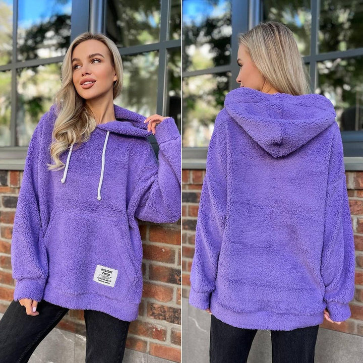 Women's Cozy Teddy Hoodie with Hood, Kangaroo Pocket and Oversized Cut Mune Fashion