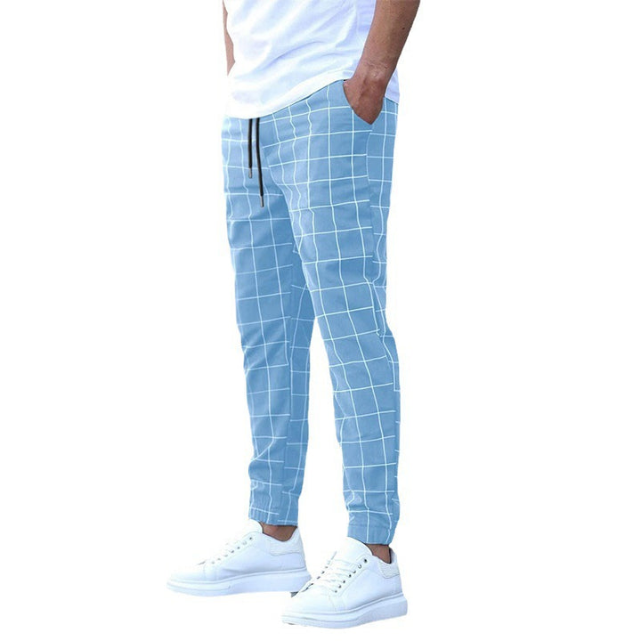Men's Checked Jogging Pants with Drawstring, Slim Fit and Elastic Cuffs Mune Fashion