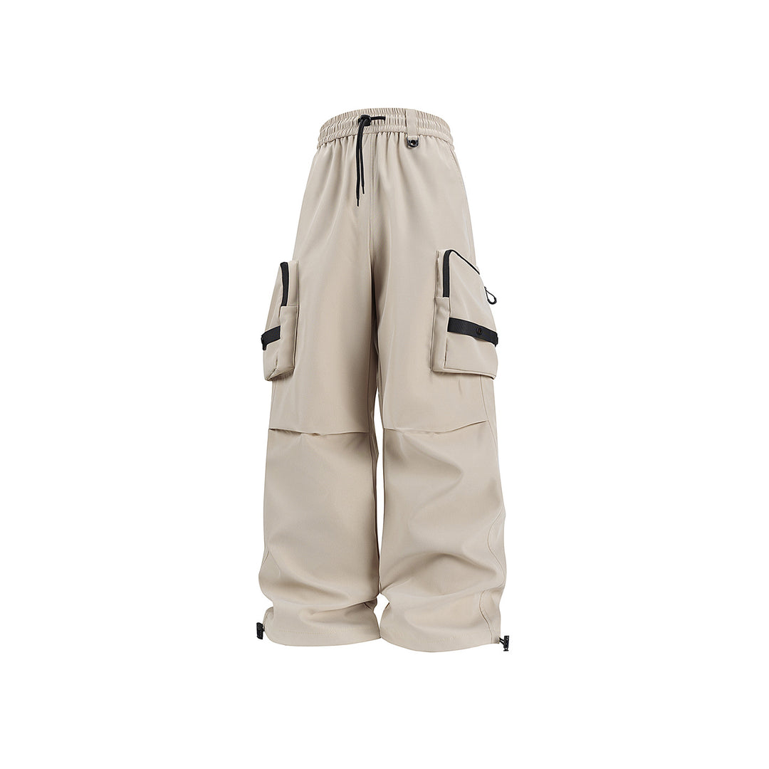 Men's Wide Utility Cargo Pants with Oversized Flap Pockets and Drawstring Waist Drune