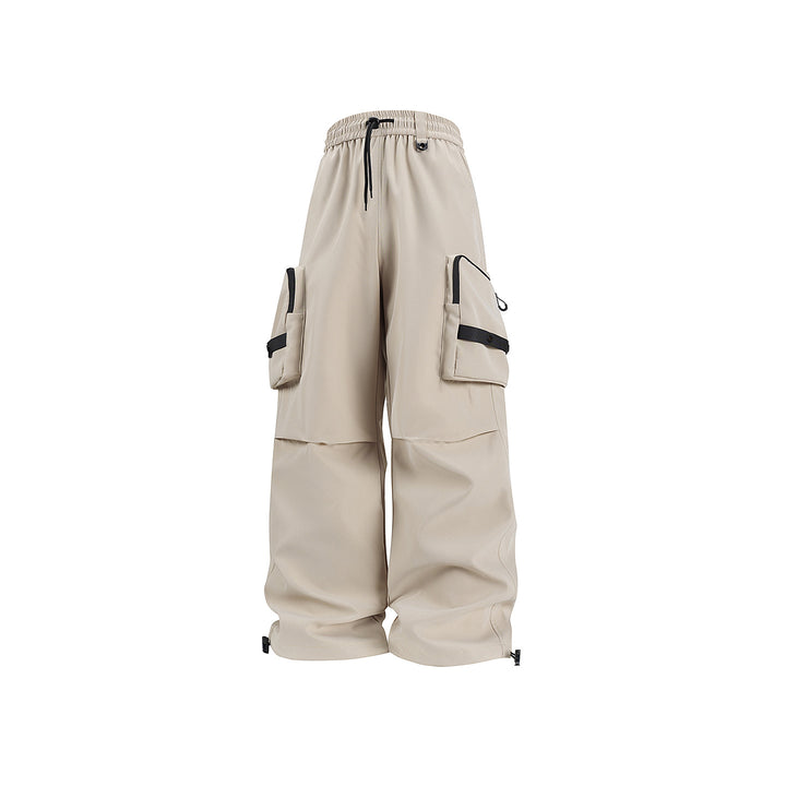Men's Wide Utility Cargo Pants with Oversized Flap Pockets and Drawstring Waist Drune